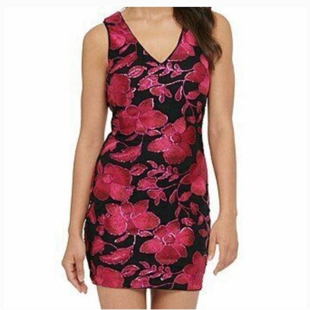 Guess Floral Sequin Sleeveless Dress - Black and Pink NWT